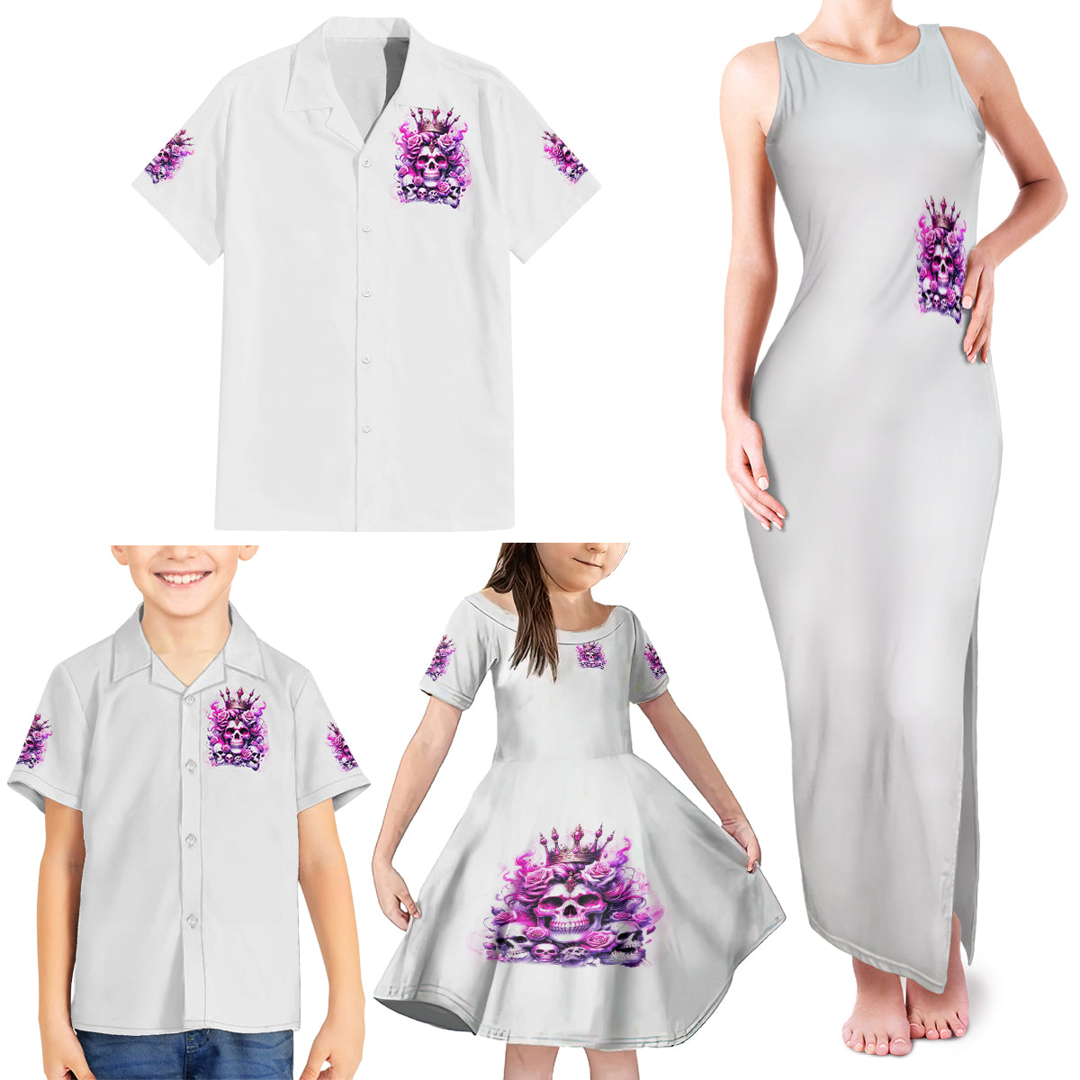 Rose Skull Family Matching Tank Maxi Dress and Hawaiian Shirt Queen Skull - Wonder Print Shop