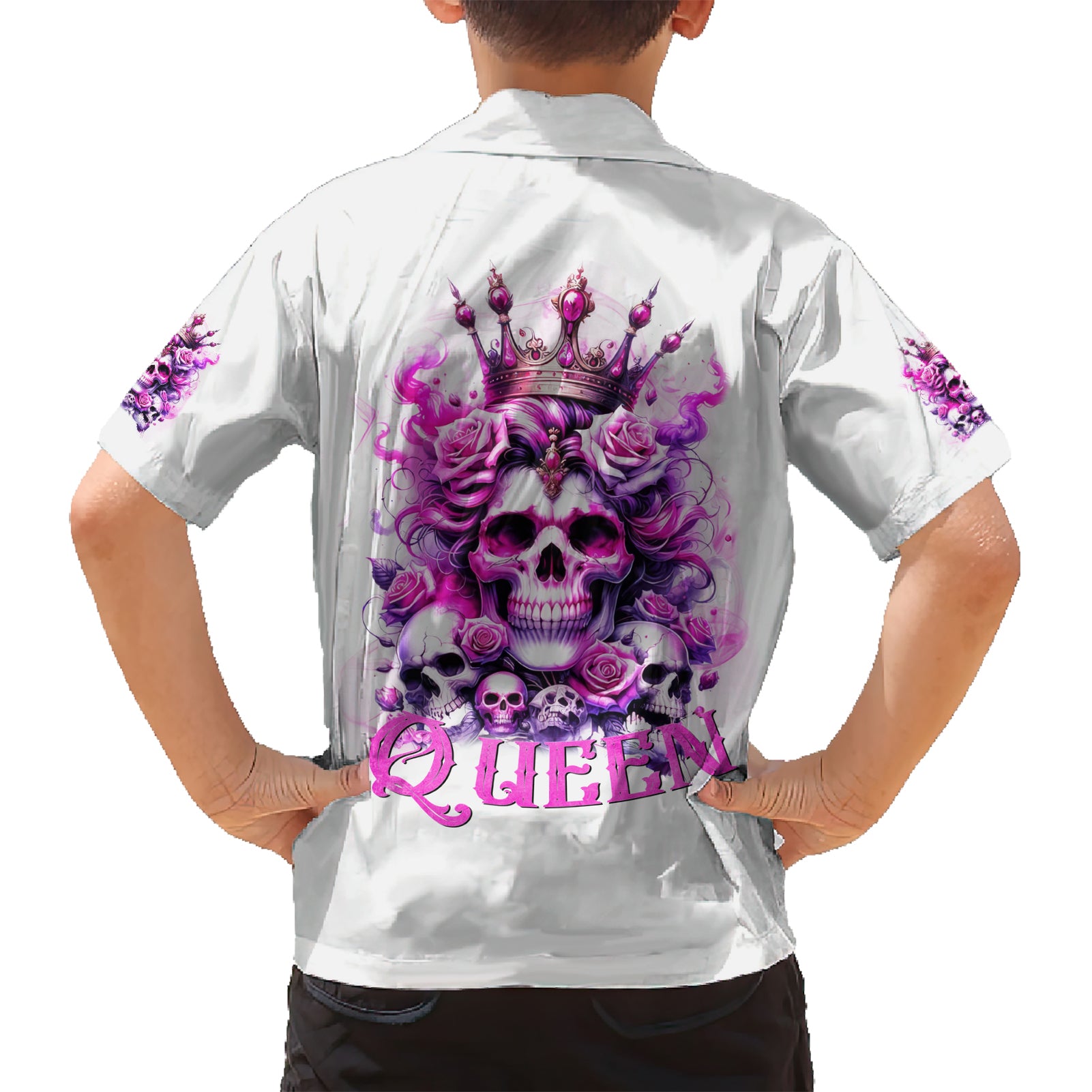Rose Skull Kid Hawaiian Shirt Queen Skull - Wonder Print Shop