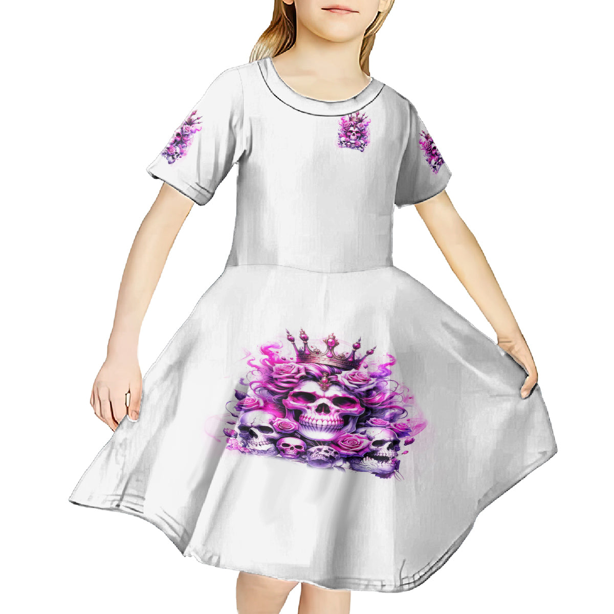 Rose Skull Kid Short Sleeve Dress Queen Skull - Wonder Print Shop
