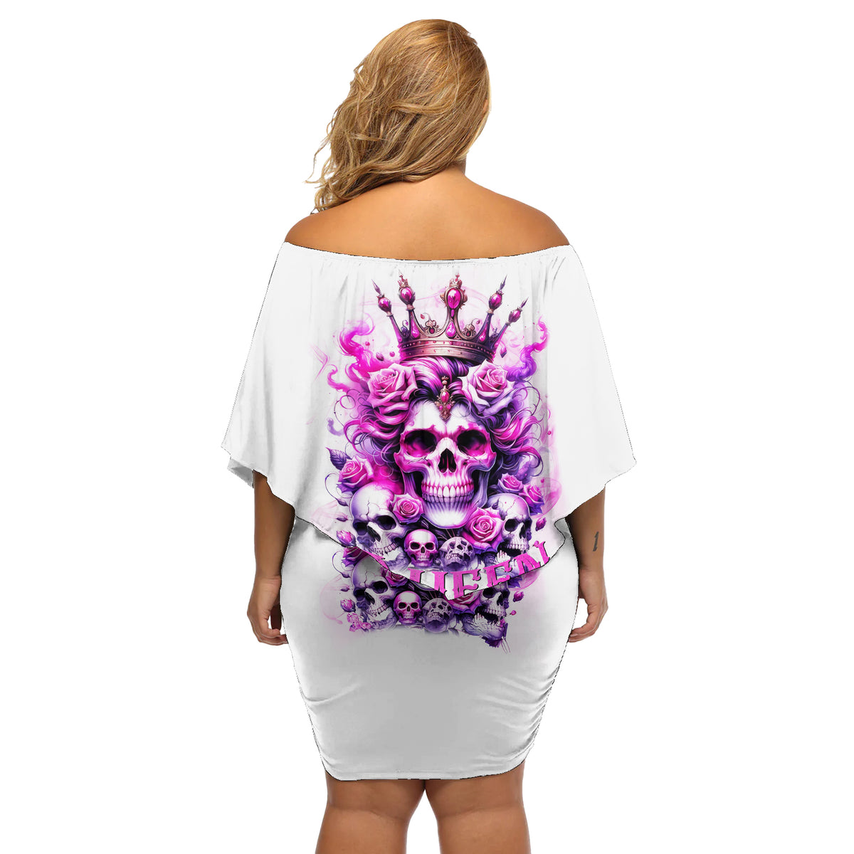 Rose Skull Off Shoulder Short Dress Queen Skull - Wonder Print Shop