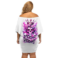 Rose Skull Off Shoulder Short Dress Queen Skull - Wonder Print Shop