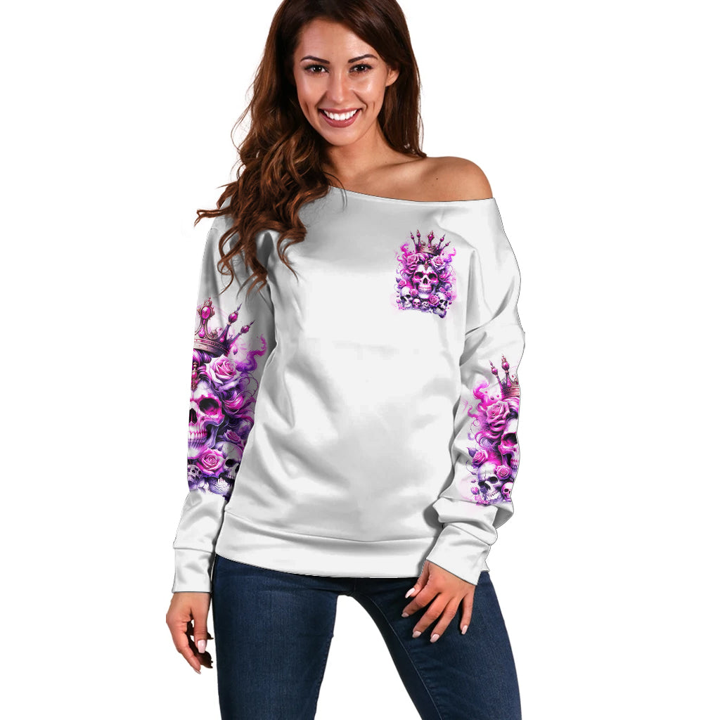 Rose Skull Off Shoulder Sweater Queen Skull - Wonder Print Shop