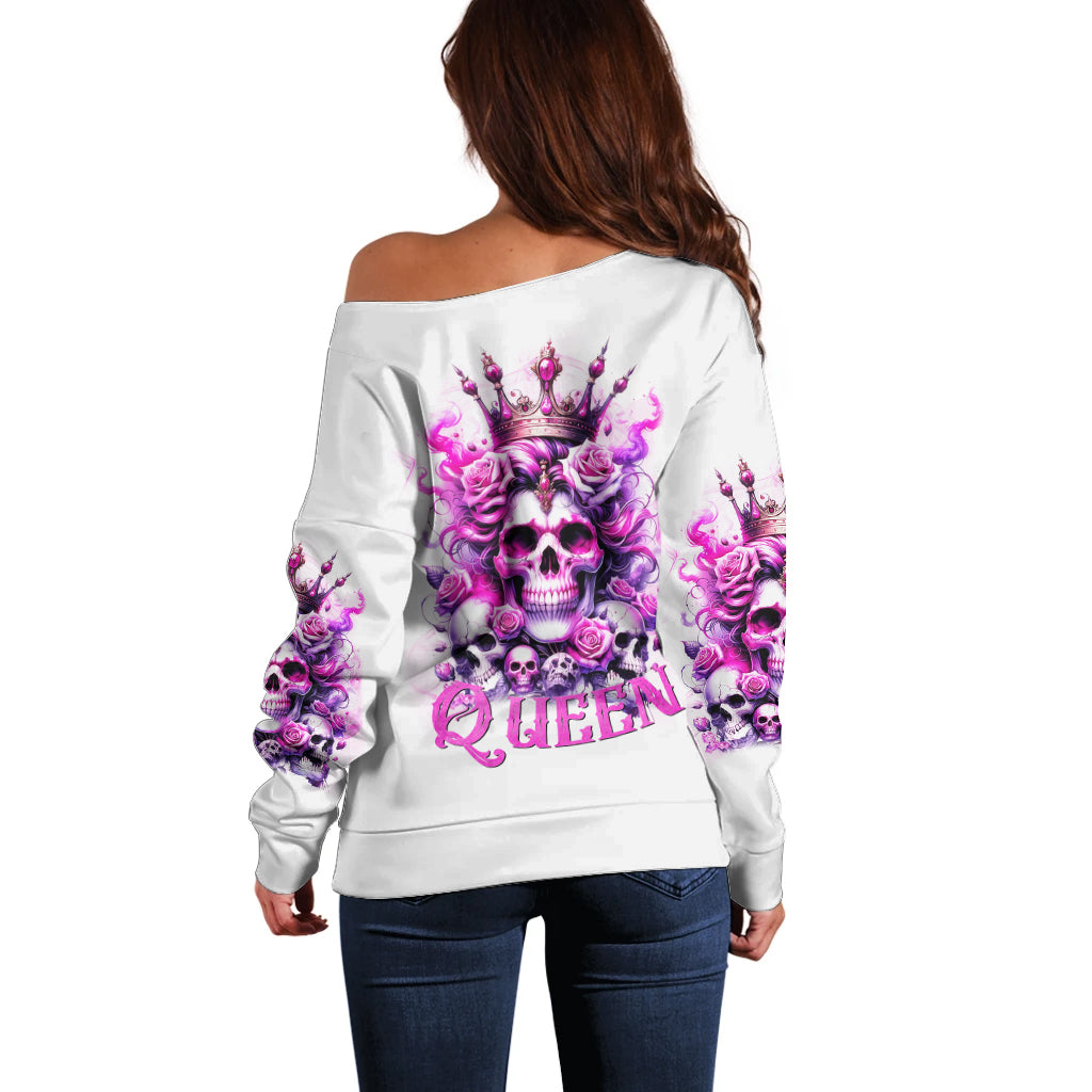 Rose Skull Off Shoulder Sweater Queen Skull - Wonder Print Shop