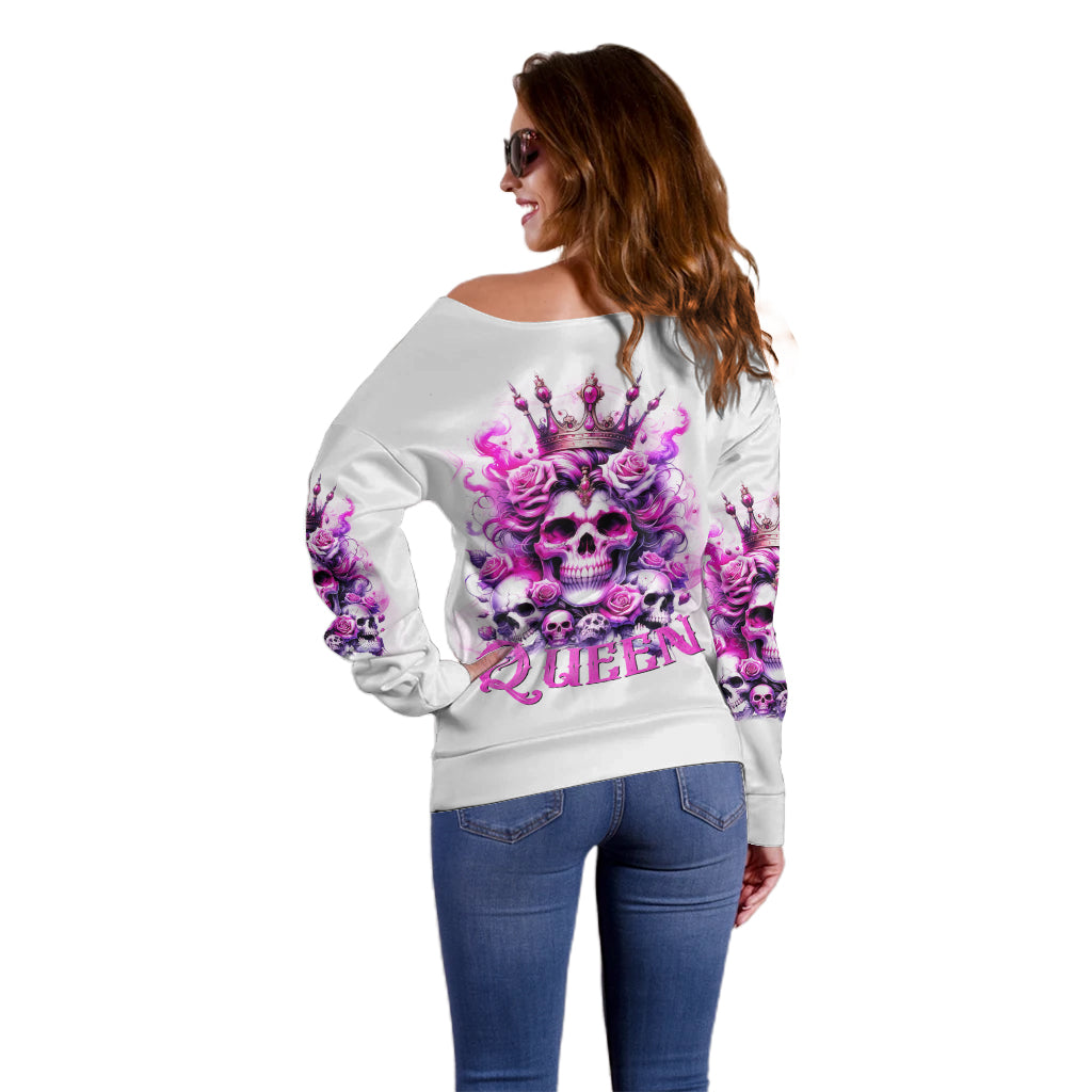 Rose Skull Off Shoulder Sweater Queen Skull - Wonder Print Shop