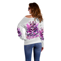 Rose Skull Off Shoulder Sweater Queen Skull - Wonder Print Shop