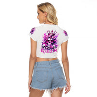 Rose Skull Raglan Cropped T Shirt Queen Skull - Wonder Print Shop