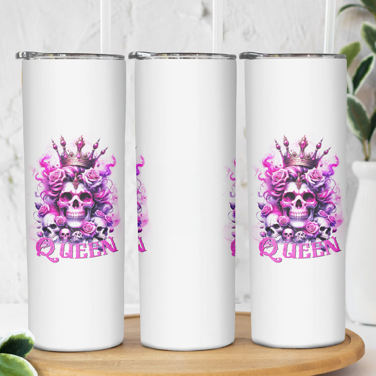 Rose Skull Skinny Tumbler Queen Skull - Wonder Print Shop