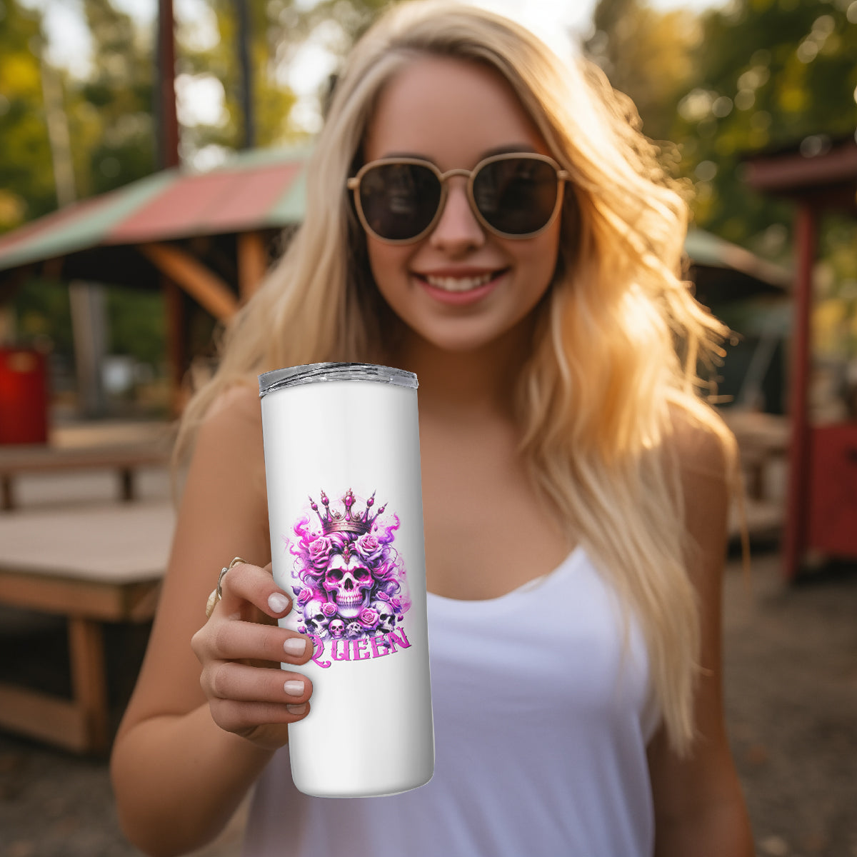 Rose Skull Skinny Tumbler Queen Skull - Wonder Print Shop
