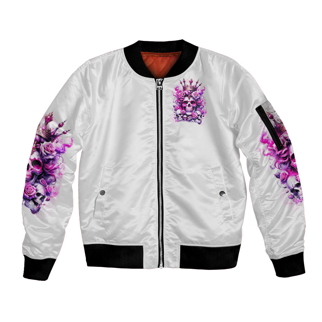 Rose Skull Sleeve Zip Bomber Jacket Queen Skull - Wonder Print Shop