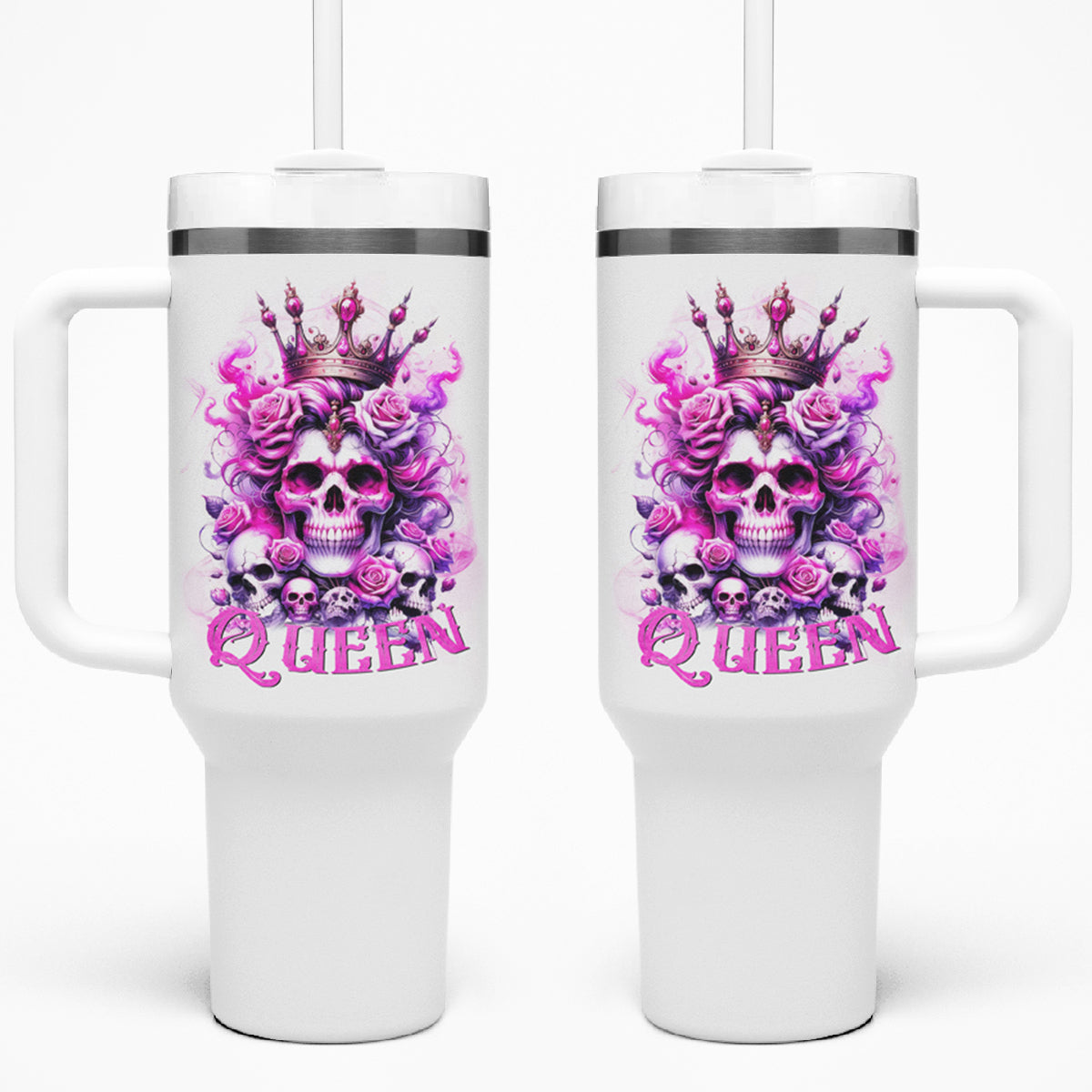 Rose Skull Tumbler With Handle Queen Skull - Wonder Print Shop