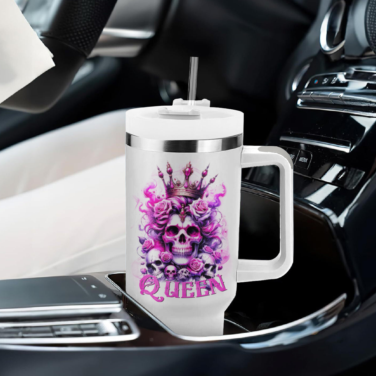 Rose Skull Tumbler With Handle Queen Skull - Wonder Print Shop