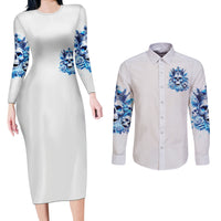 Rose Skull Couples Matching Long Sleeve Bodycon Dress and Long Sleeve Button Shirt King Skull - Wonder Print Shop