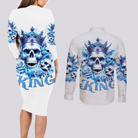 Rose Skull Couples Matching Long Sleeve Bodycon Dress and Long Sleeve Button Shirt King Skull - Wonder Print Shop