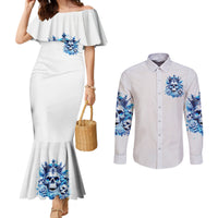 Rose Skull Couples Matching Mermaid Dress and Long Sleeve Button Shirt King Skull