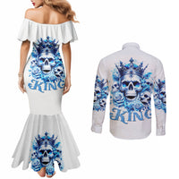 Rose Skull Couples Matching Mermaid Dress and Long Sleeve Button Shirt King Skull