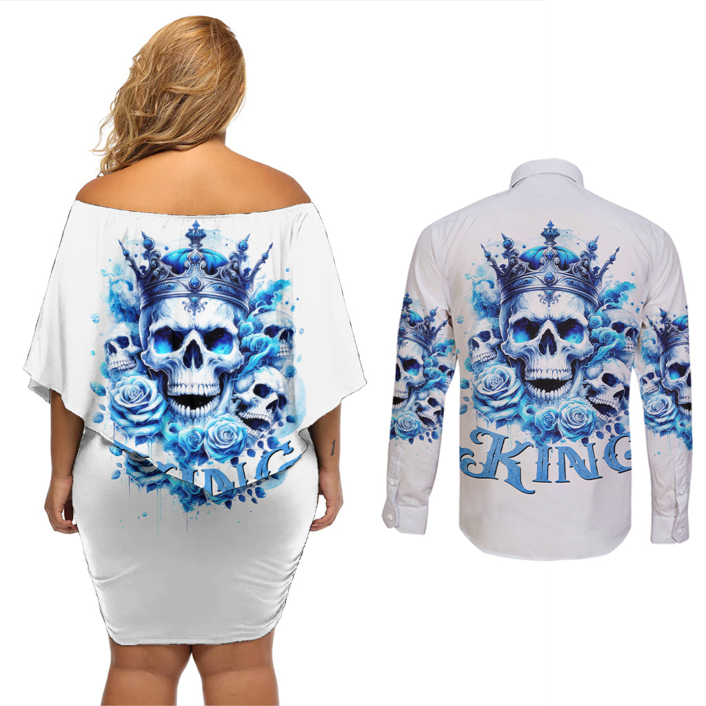 Rose Skull Couples Matching Off Shoulder Short Dress and Long Sleeve Button Shirt King Skull - Wonder Print Shop