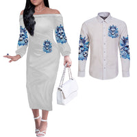 Rose Skull Couples Matching Off The Shoulder Long Sleeve Dress and Long Sleeve Button Shirt King Skull