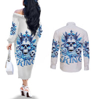 Rose Skull Couples Matching Off The Shoulder Long Sleeve Dress and Long Sleeve Button Shirt King Skull