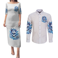 Rose Skull Couples Matching Puletasi and Long Sleeve Button Shirt King Skull - Wonder Print Shop