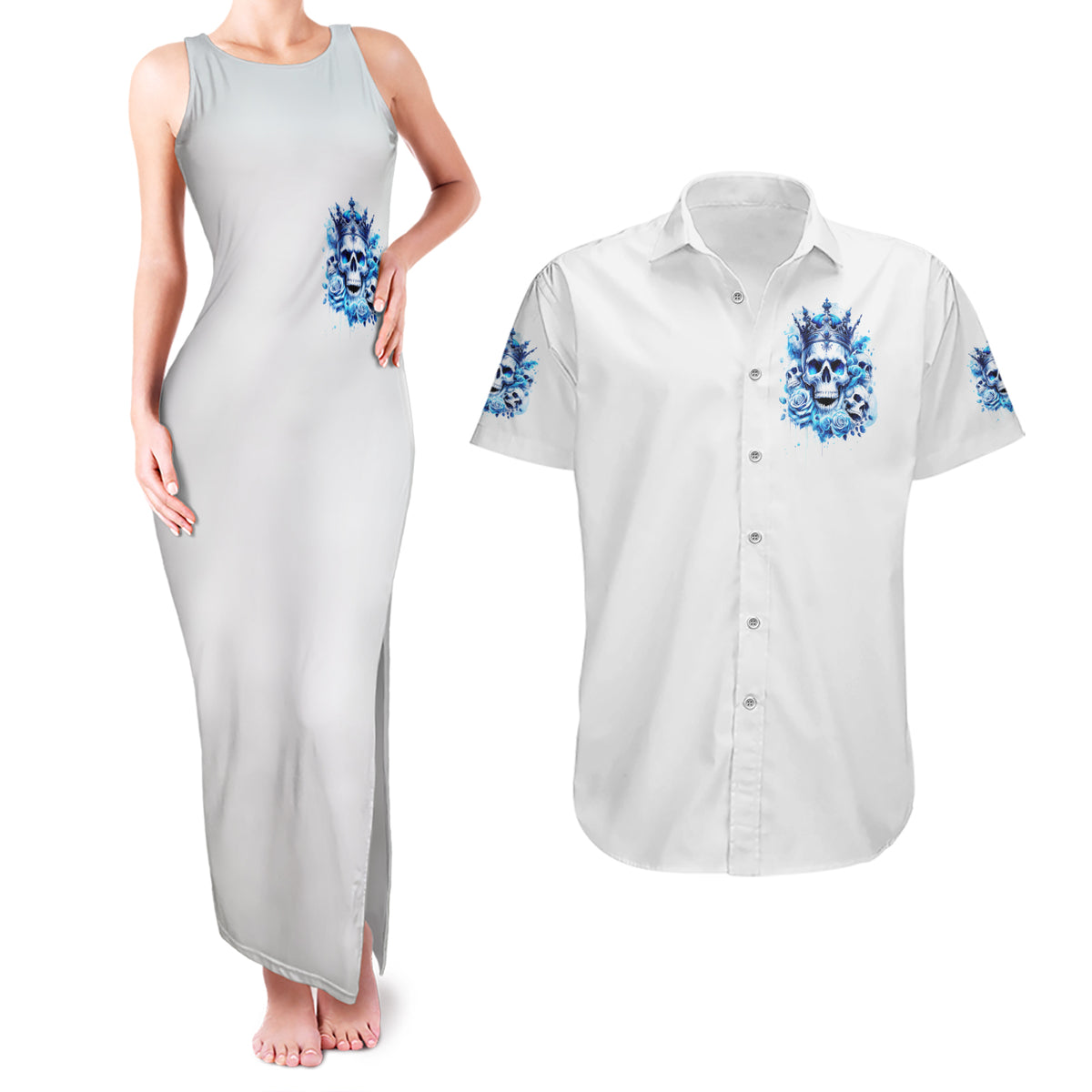 Rose Skull Couples Matching Tank Maxi Dress and Hawaiian Shirt King Skull - Wonder Print Shop