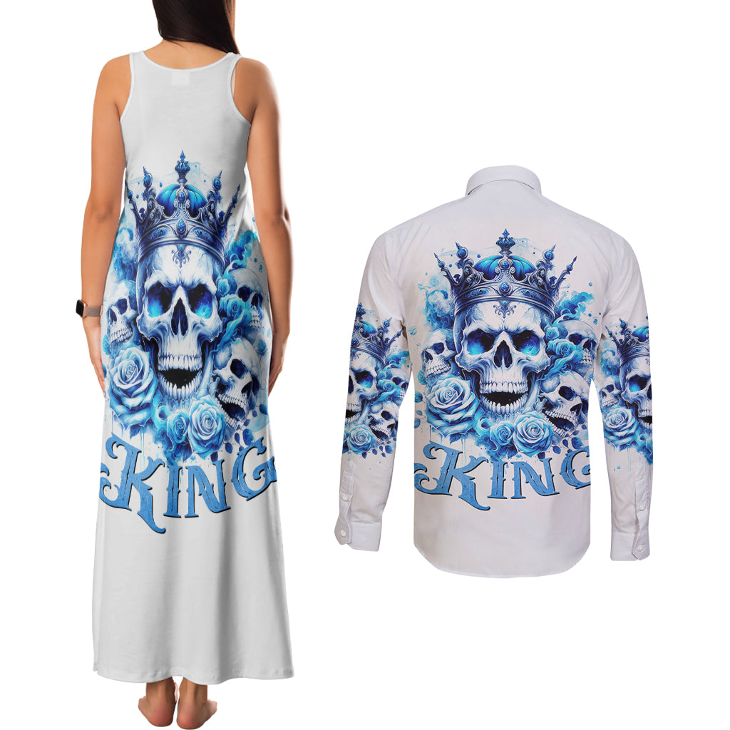 Rose Skull Couples Matching Tank Maxi Dress and Long Sleeve Button Shirt King Skull - Wonder Print Shop
