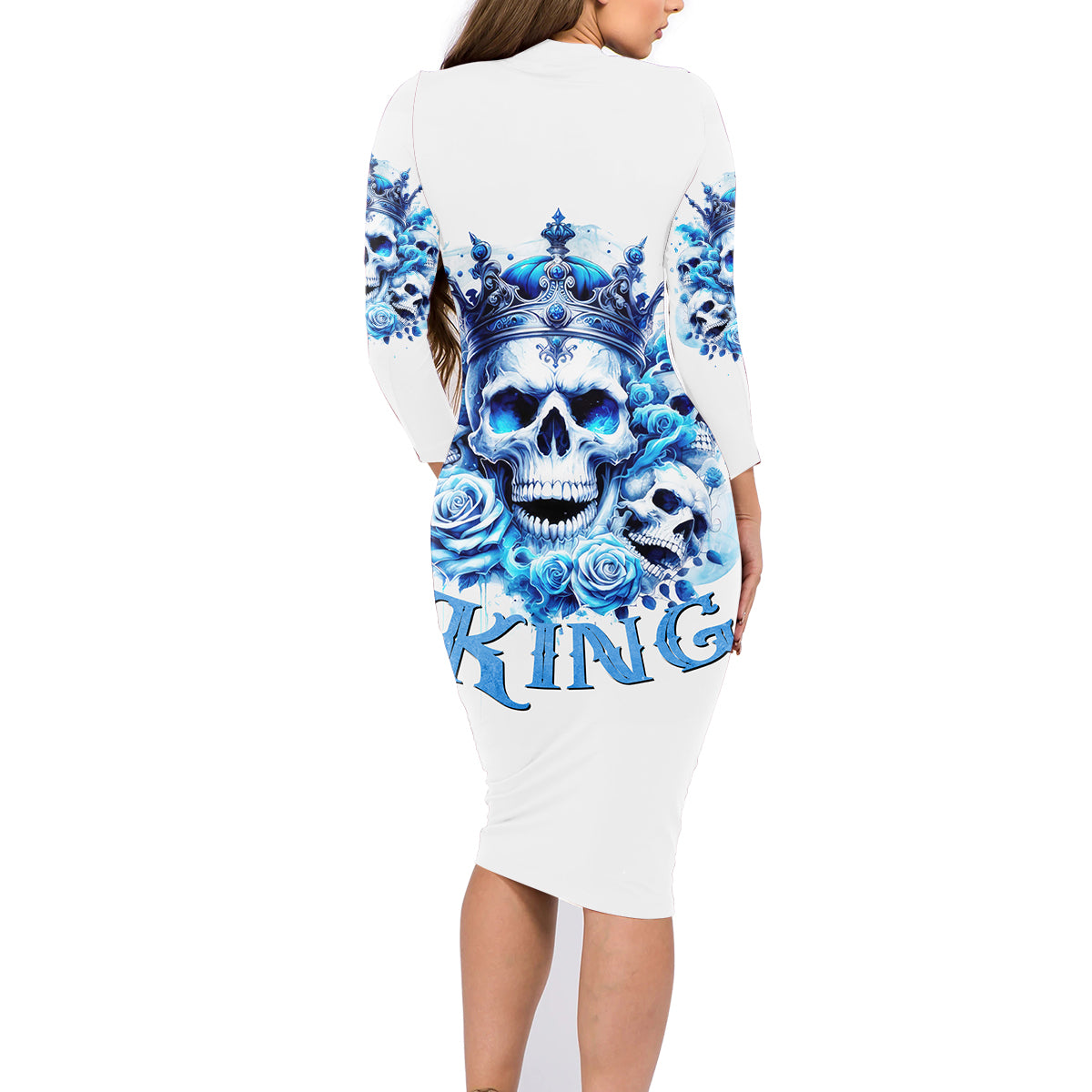 Rose Skull Family Matching Long Sleeve Bodycon Dress and Hawaiian Shirt King Skull - Wonder Print Shop
