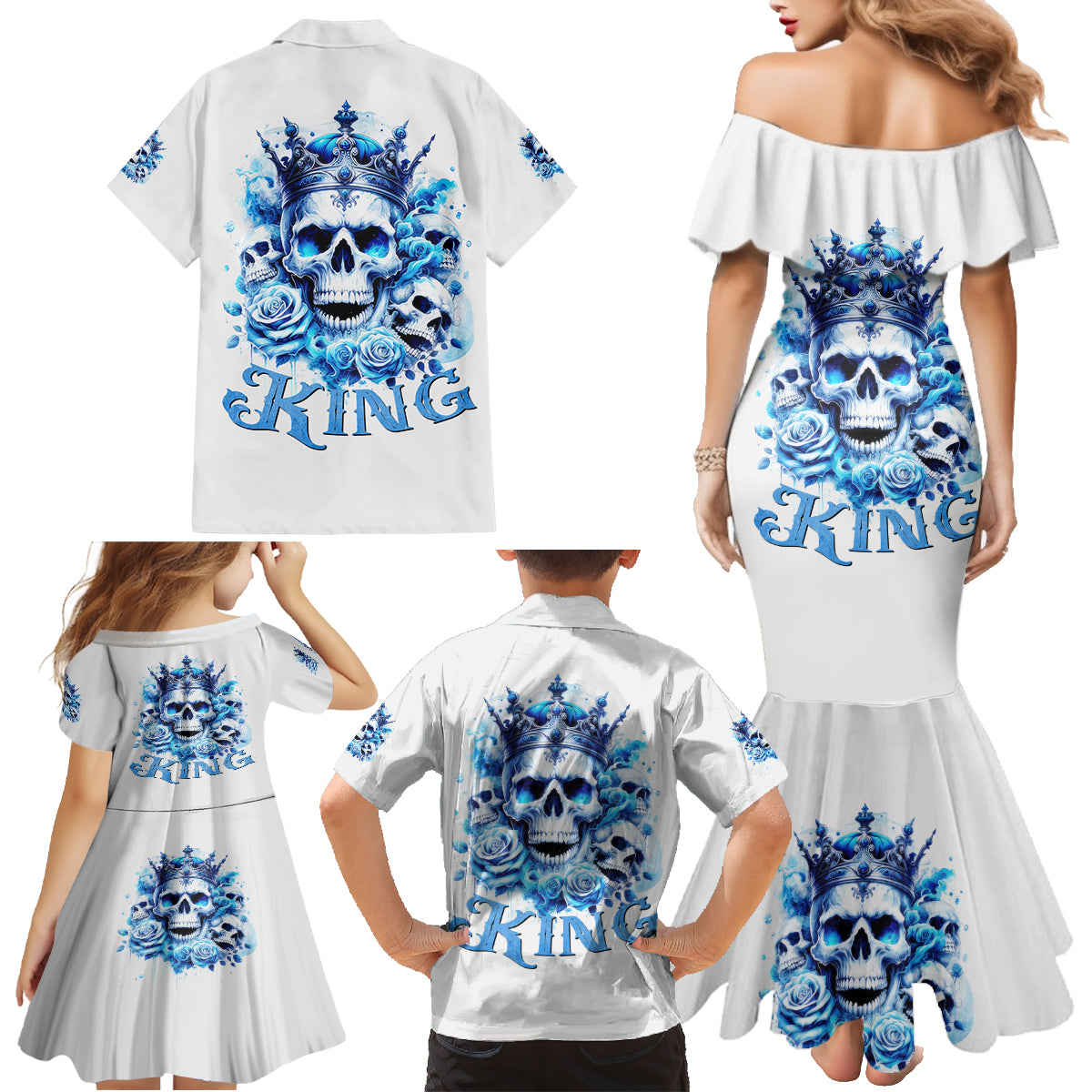 Rose Skull Family Matching Mermaid Dress and Hawaiian Shirt King Skull - Wonder Print Shop