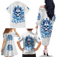 Rose Skull Family Matching Off Shoulder Long Sleeve Dress and Hawaiian Shirt King Skull - Wonder Print Shop