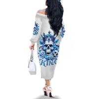 Rose Skull Family Matching Off Shoulder Long Sleeve Dress and Hawaiian Shirt King Skull - Wonder Print Shop