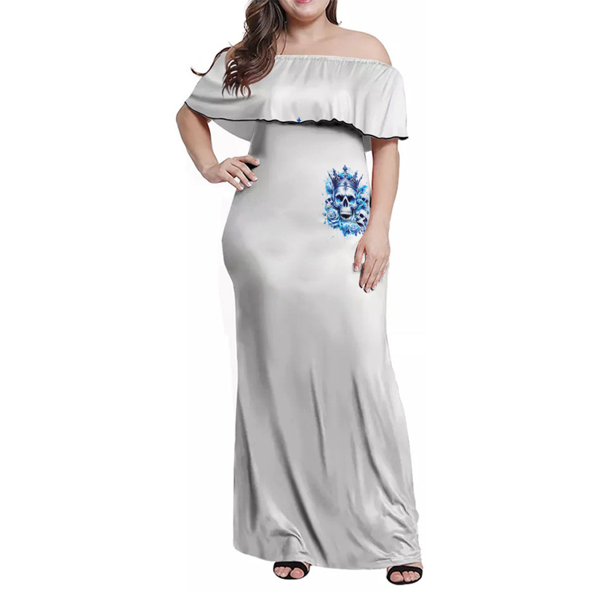 Rose Skull Family Matching Off Shoulder Maxi Dress and Hawaiian Shirt King Skull - Wonder Print Shop