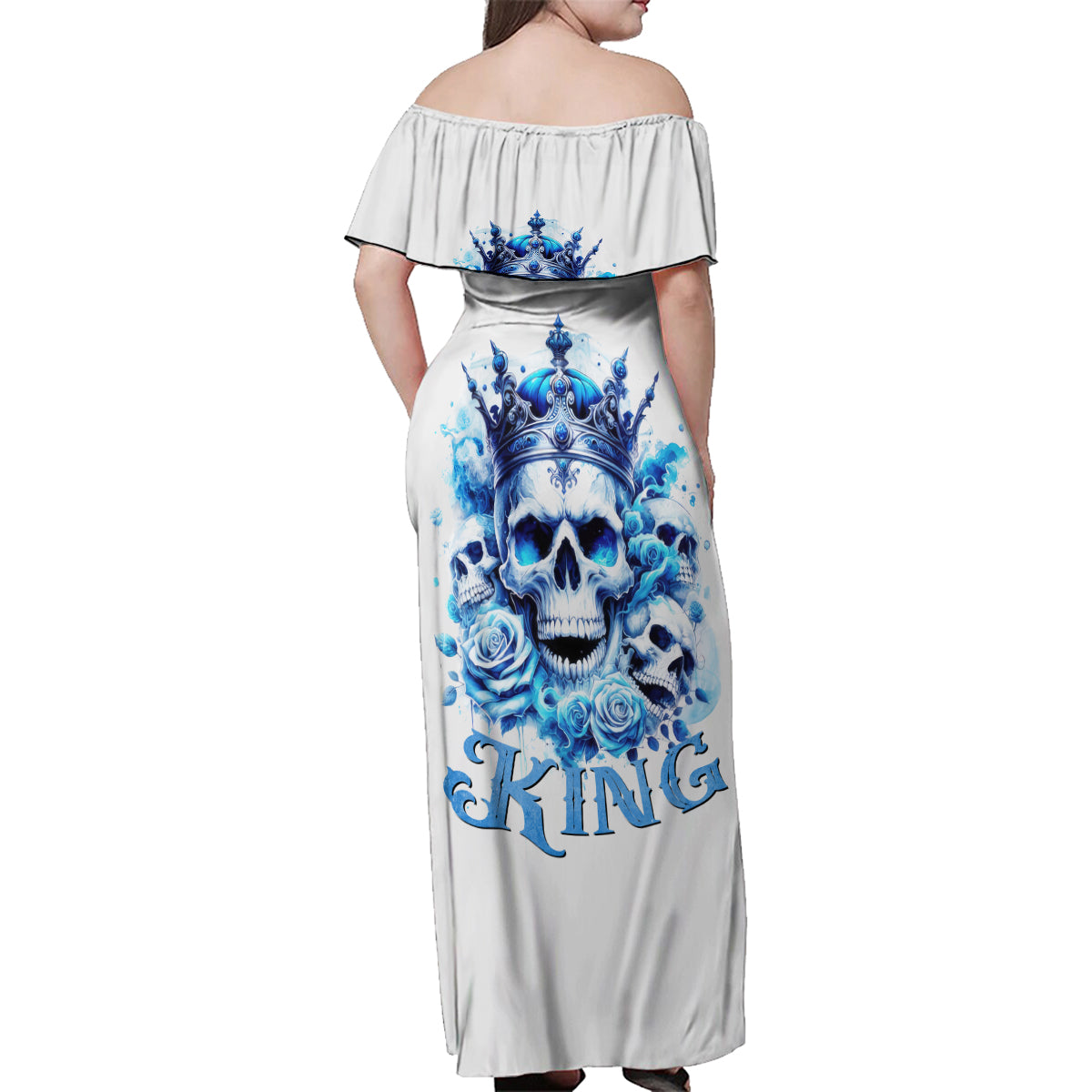 Rose Skull Family Matching Off Shoulder Maxi Dress and Hawaiian Shirt King Skull - Wonder Print Shop