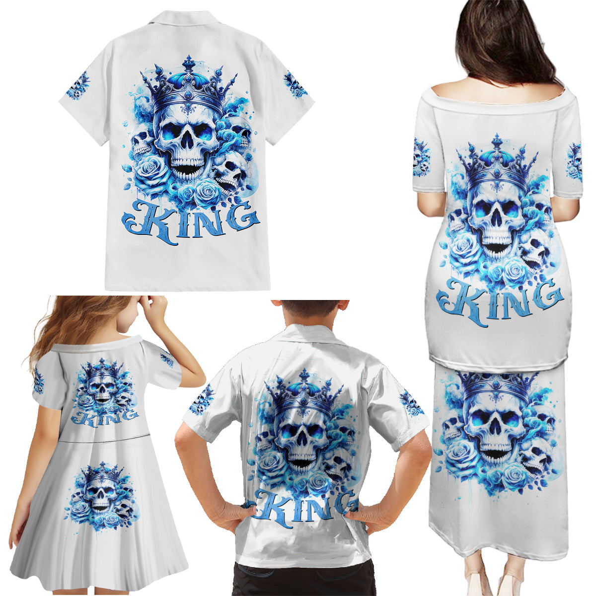 Rose Skull Family Matching Puletasi and Hawaiian Shirt King Skull - Wonder Print Shop