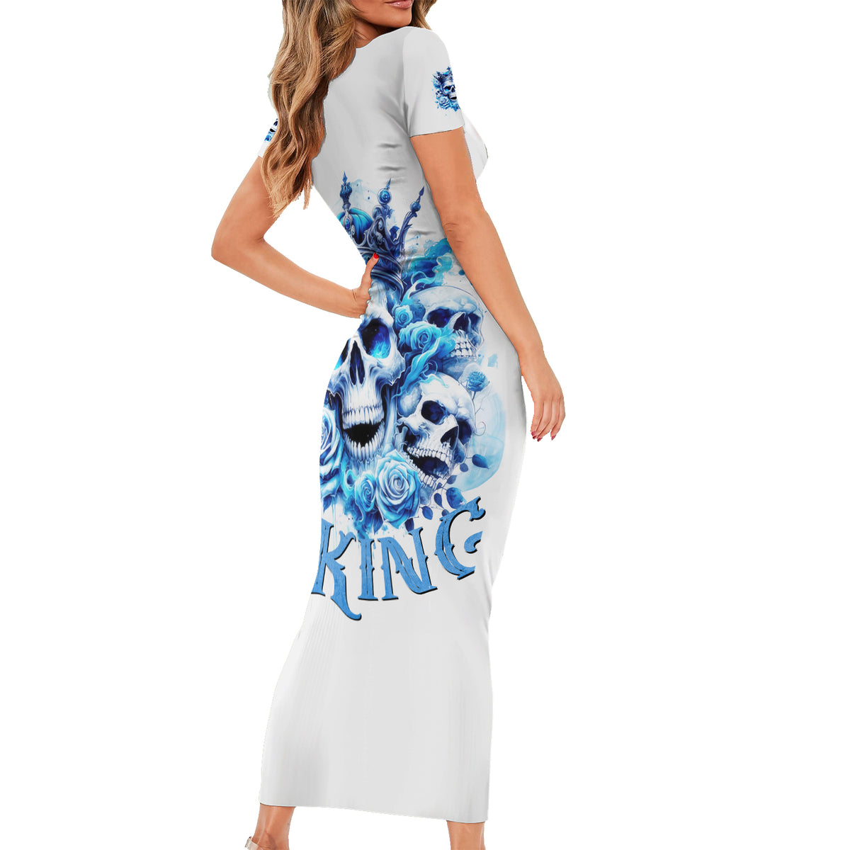 Rose Skull Family Matching Short Sleeve Bodycon Dress and Hawaiian Shirt King Skull - Wonder Print Shop