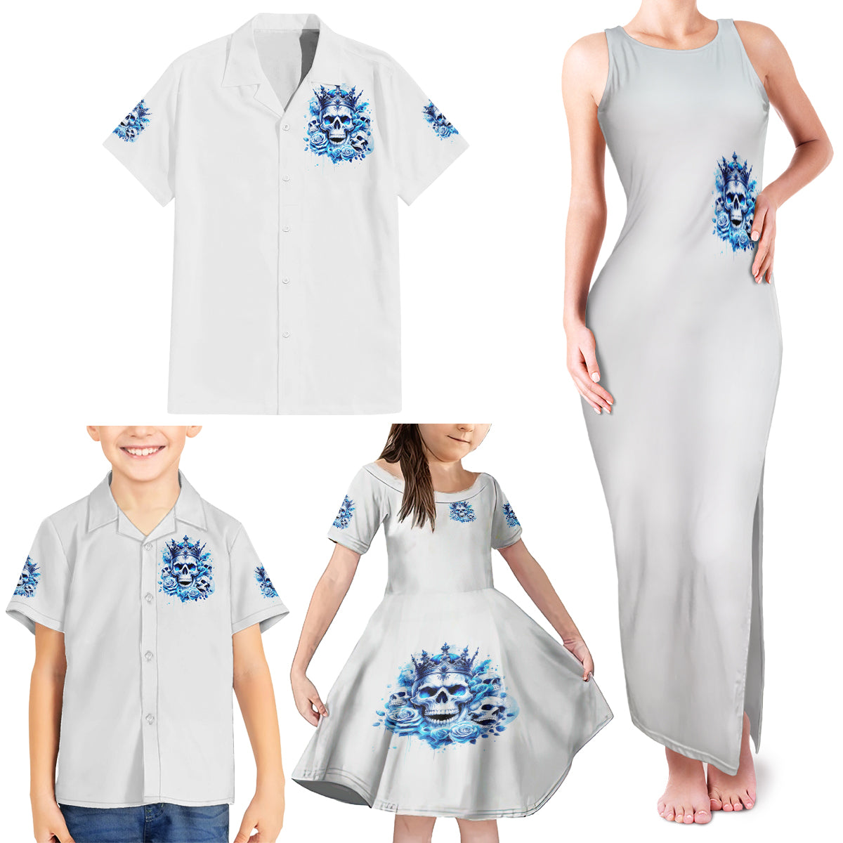 Rose Skull Family Matching Tank Maxi Dress and Hawaiian Shirt King Skull - Wonder Print Shop