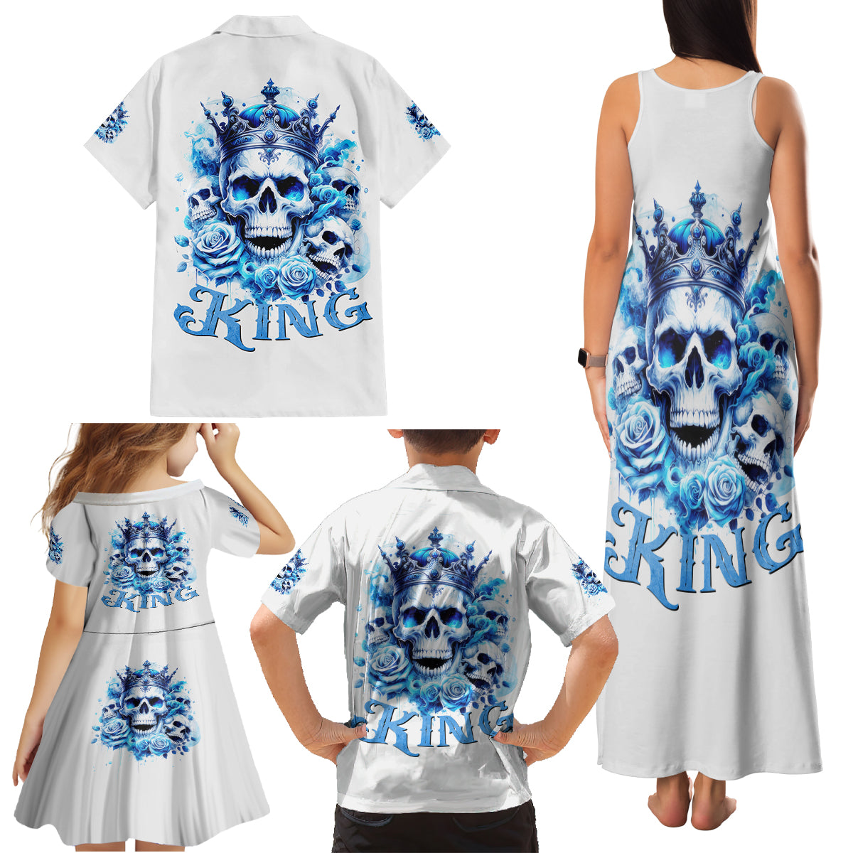 Rose Skull Family Matching Tank Maxi Dress and Hawaiian Shirt King Skull - Wonder Print Shop