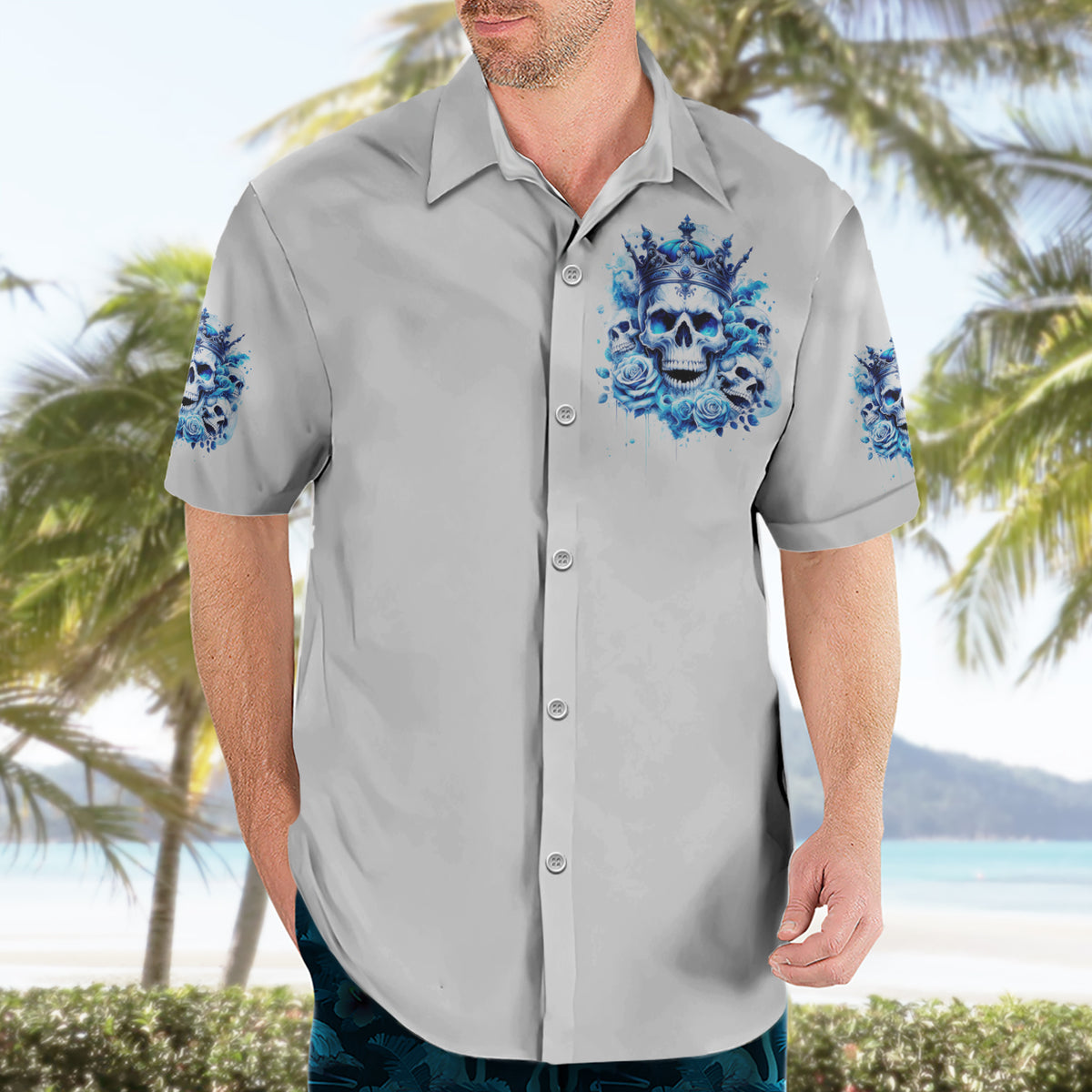 Rose Skull Hawaiian Shirt King Skull - Wonder Print Shop