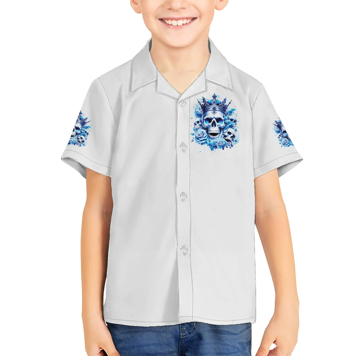 Rose Skull Kid Hawaiian Shirt King Skull - Wonder Print Shop