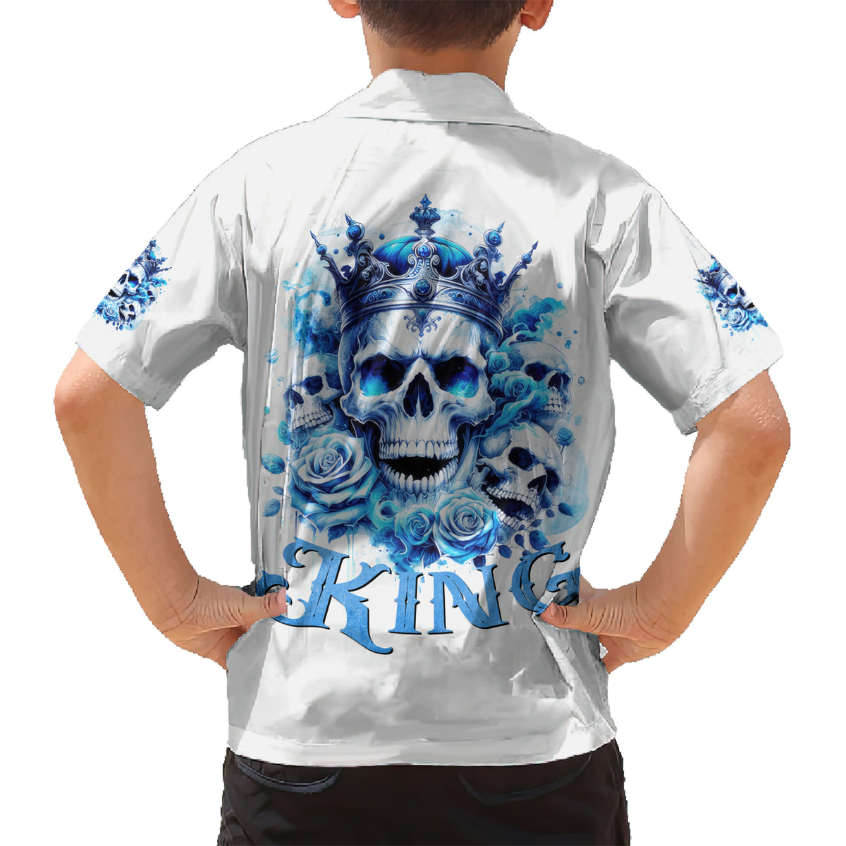 Rose Skull Kid Hawaiian Shirt King Skull - Wonder Print Shop
