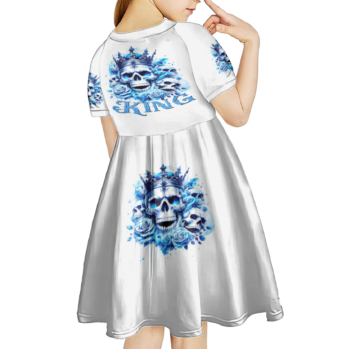 Rose Skull Kid Short Sleeve Dress King Skull - Wonder Print Shop