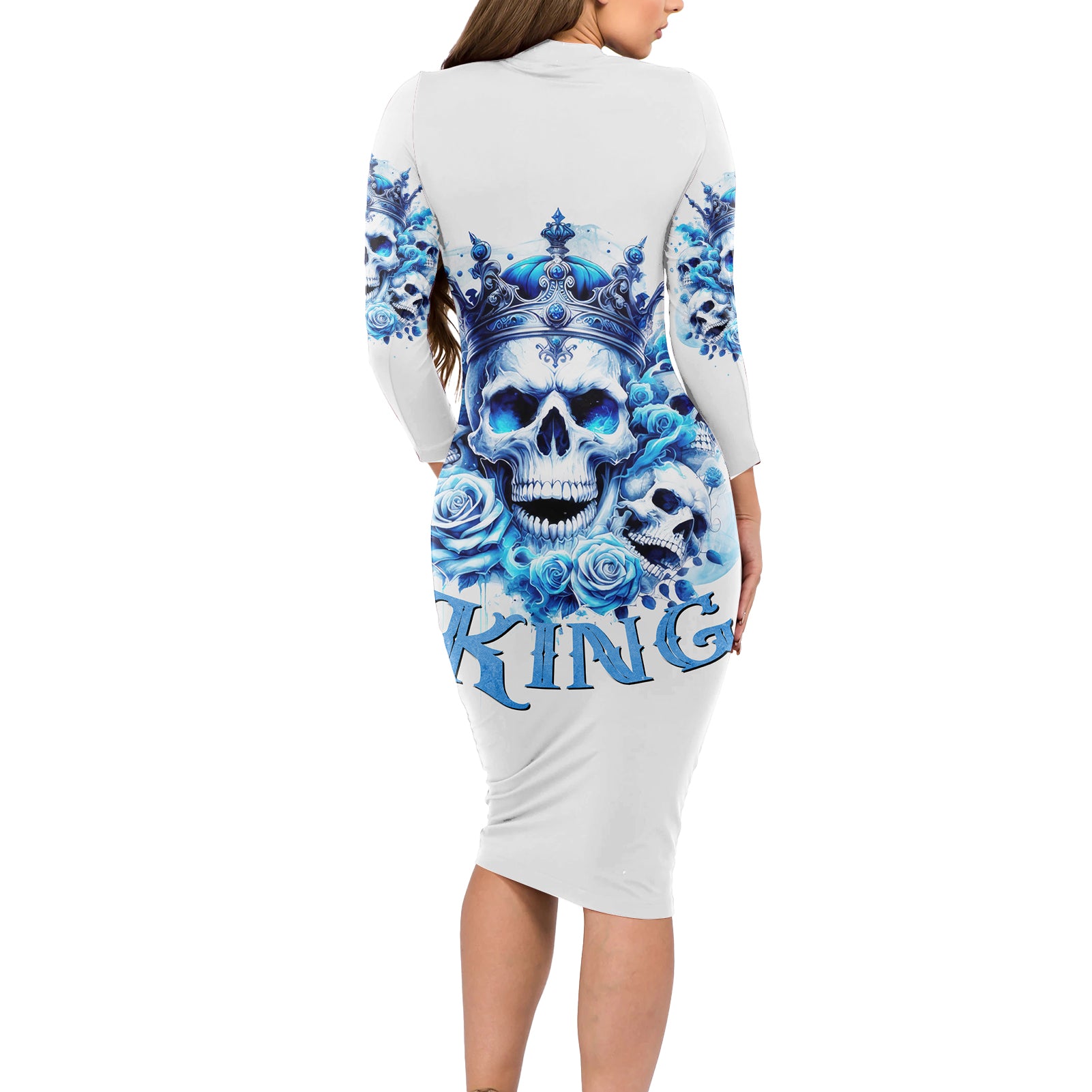 Rose Skull Long Sleeve Bodycon Dress King Skull - Wonder Print Shop