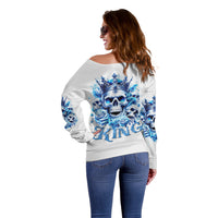 Rose Skull Off Shoulder Sweater King Skull - Wonder Print Shop