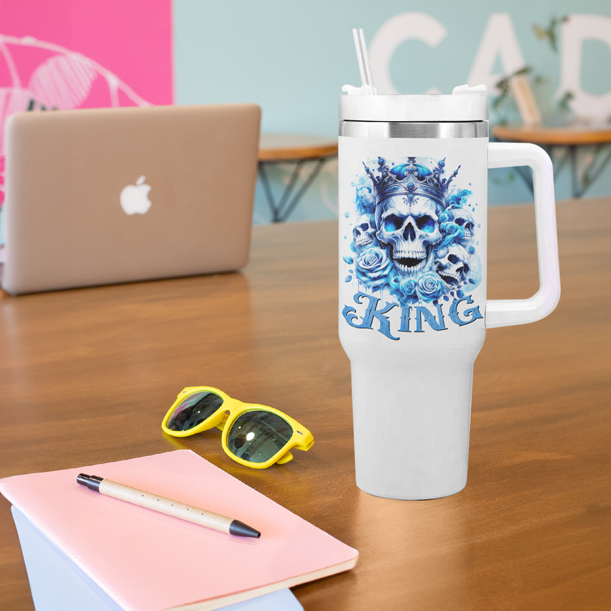 Rose Skull Tumbler With Handle King Skull - Wonder Print Shop