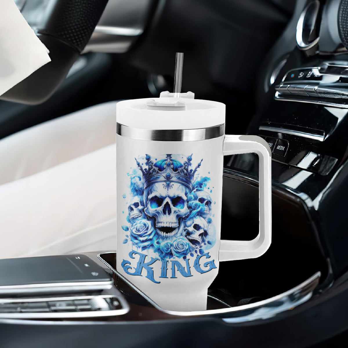 Rose Skull Tumbler With Handle King Skull - Wonder Print Shop