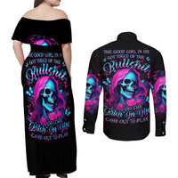 Witch Skull Couples Matching Off Shoulder Maxi Dress and Long Sleeve Button Shirt The Good Girl In Me Got Tired Of The Bullshit - Wonder Print Shop