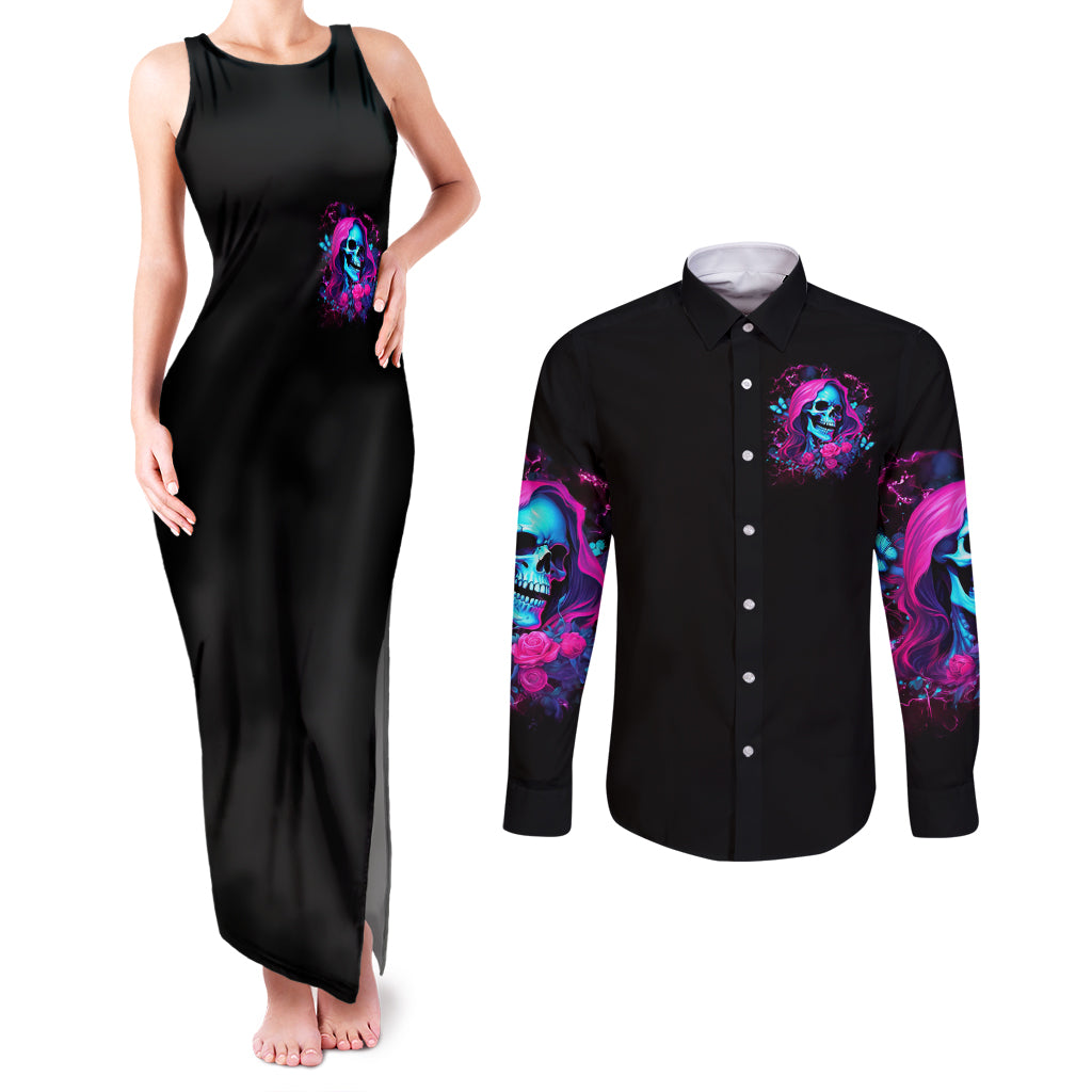Witch Skull Couples Matching Tank Maxi Dress and Long Sleeve Button Shirt The Good Girl In Me Got Tired Of The Bullshit - Wonder Print Shop