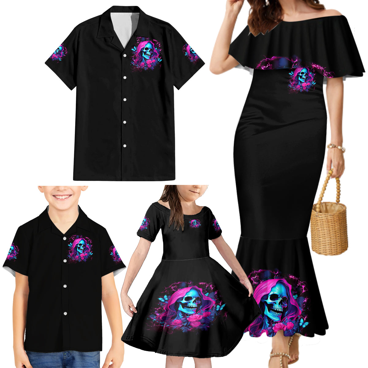 Witch Skull Family Matching Mermaid Dress and Hawaiian Shirt The Good Girl In Me Got Tired Of The Bullshit - Wonder Print Shop