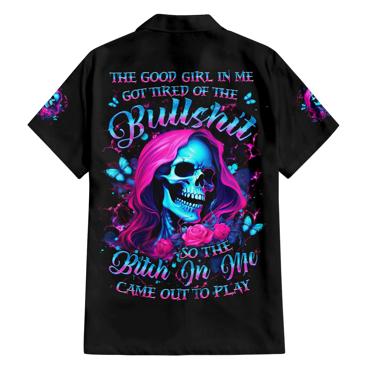 Witch Skull Family Matching Off Shoulder Long Sleeve Dress and Hawaiian Shirt The Good Girl In Me Got Tired Of The Bullshit - Wonder Print Shop