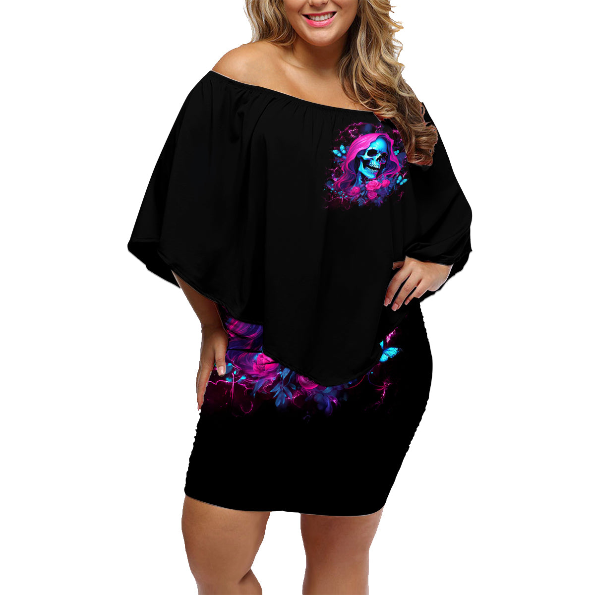 Witch Skull Family Matching Off Shoulder Short Dress and Hawaiian Shirt The Good Girl In Me Got Tired Of The Bullshit - Wonder Print Shop