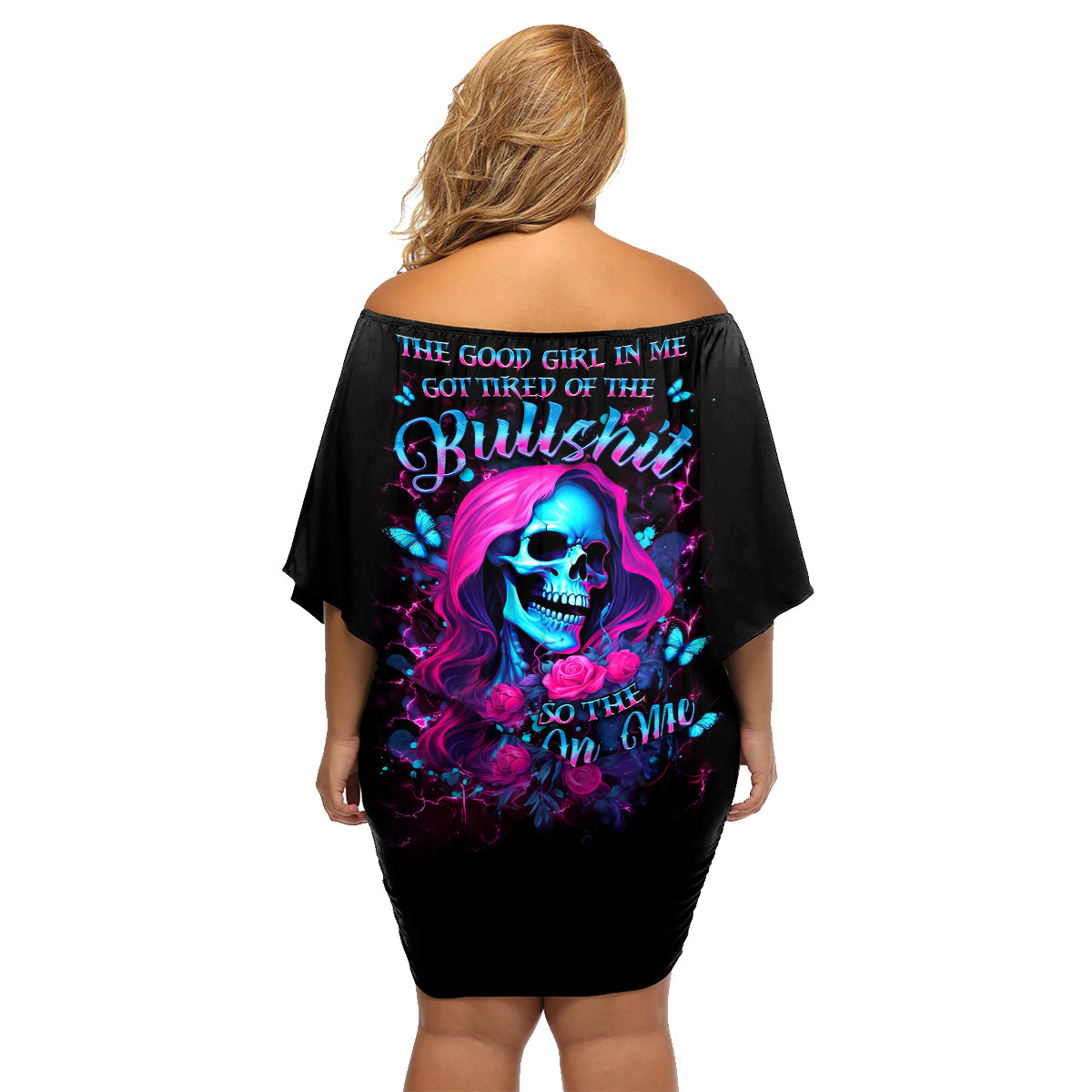 Witch Skull Family Matching Off Shoulder Short Dress and Hawaiian Shirt The Good Girl In Me Got Tired Of The Bullshit - Wonder Print Shop