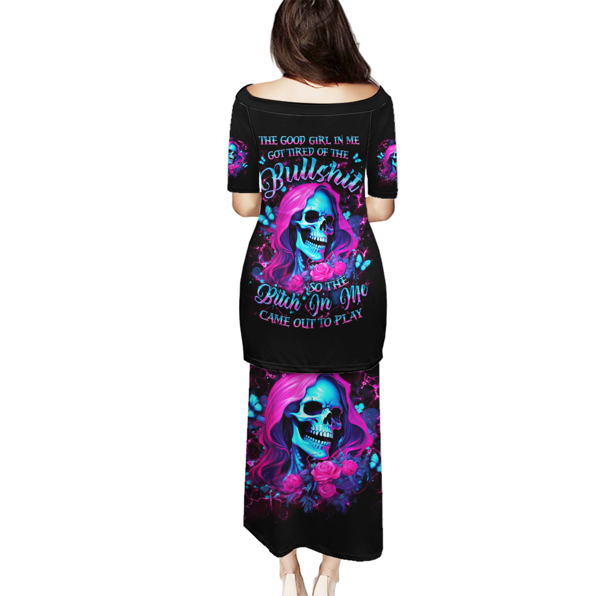 Witch Skull Family Matching Puletasi and Hawaiian Shirt The Good Girl In Me Got Tired Of The Bullshit - Wonder Print Shop